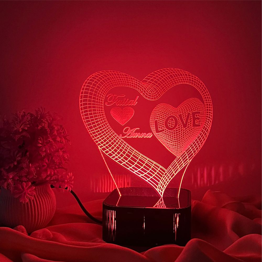 Customize 3D Heart Shape illusion Lamp, 3D Light Lamp