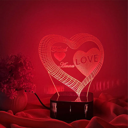 Customize 3D Heart Shape illusion Lamp, 3D Light Lamp