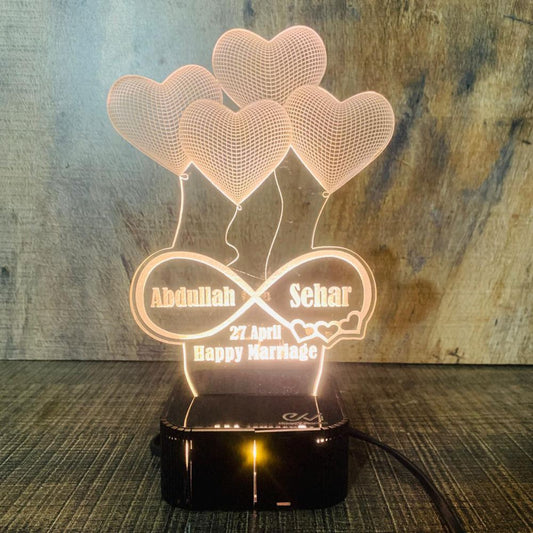 Customize Couple Name 3D illusion Lamp, 3D Light Lamp