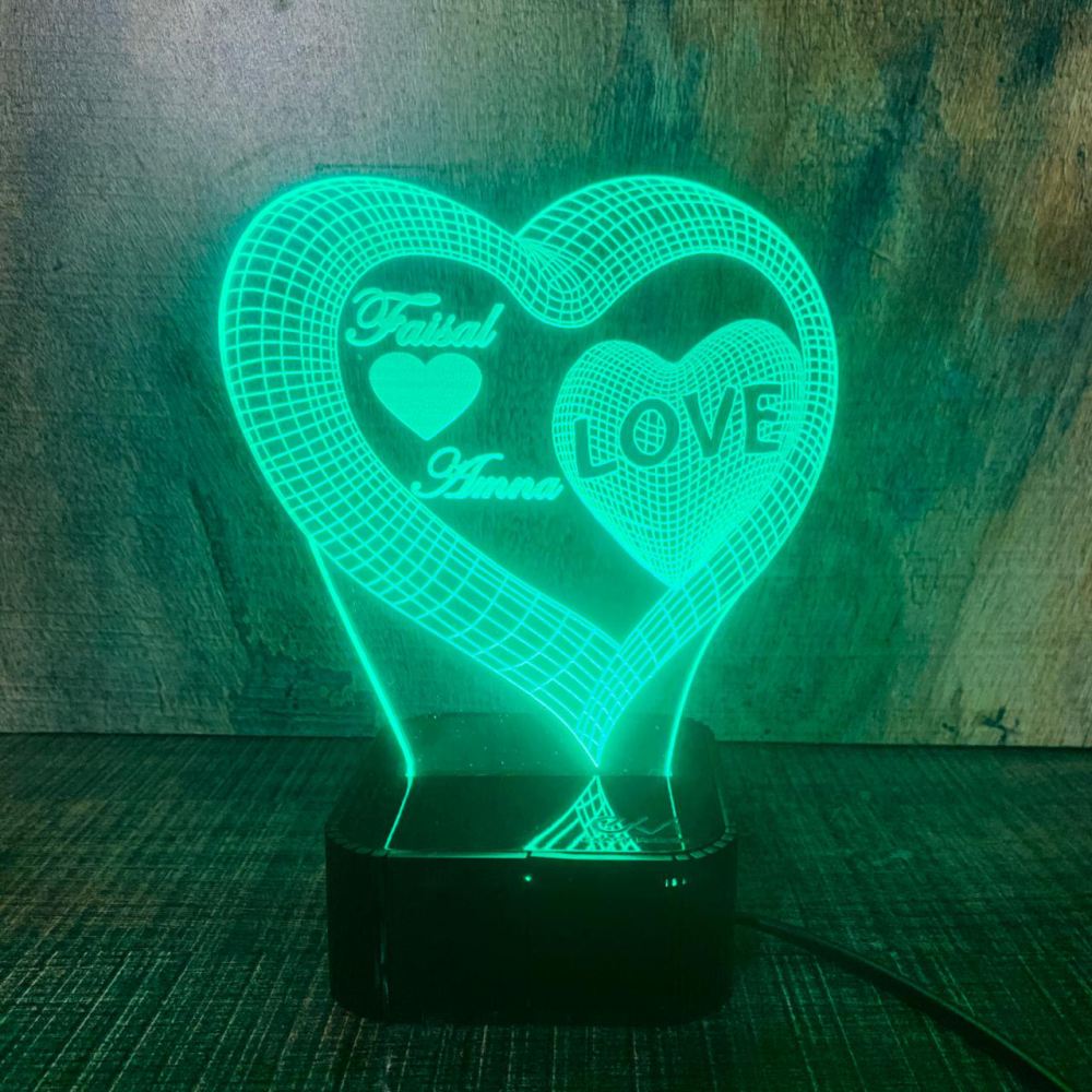 Customize 3D Heart Shape illusion Lamp, 3D Light Lamp