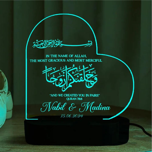 Customize 3D Wedding Heart Acrylic Lamp Nikkah Gift