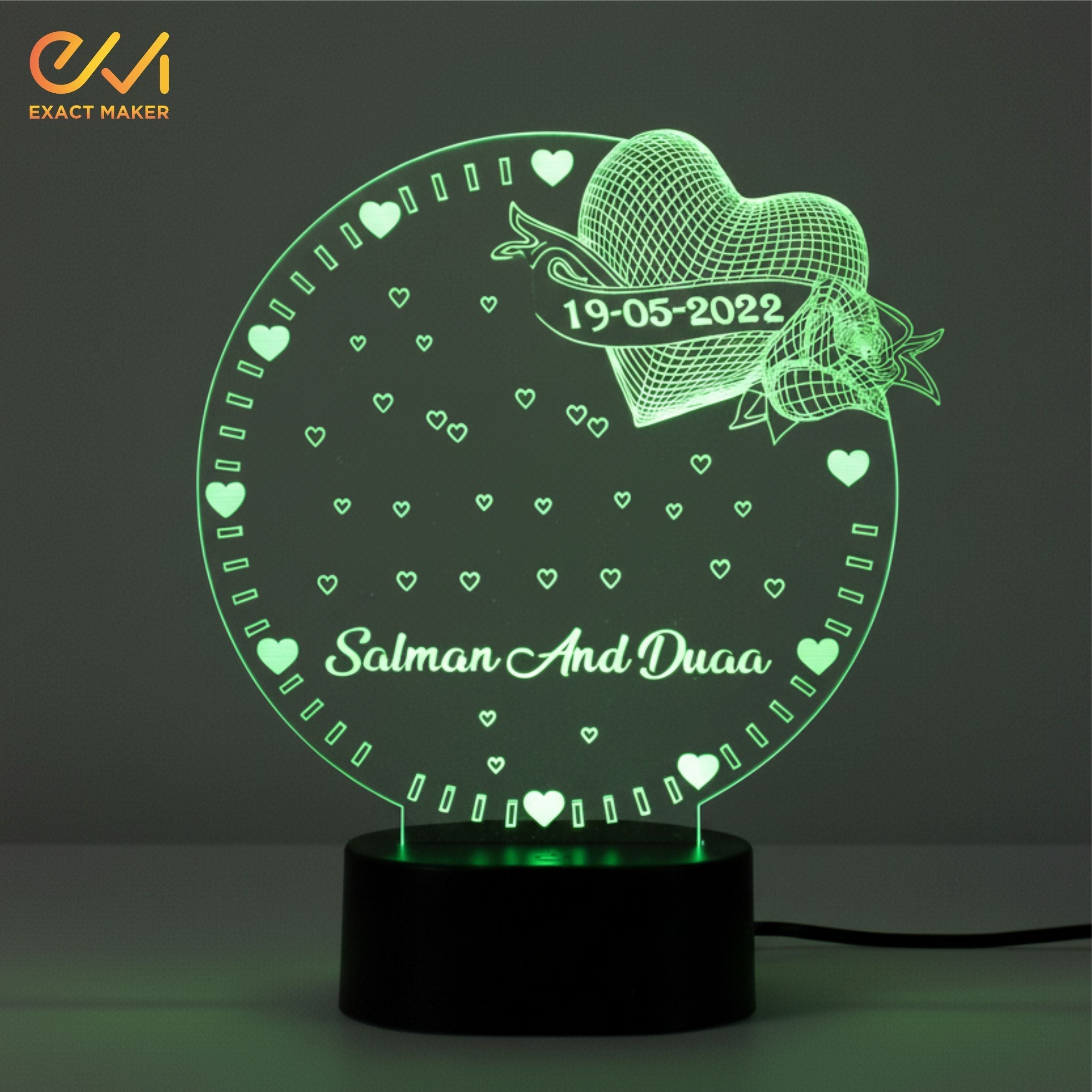 Customize Round Shape 3D Illusion Lamp With Heart
