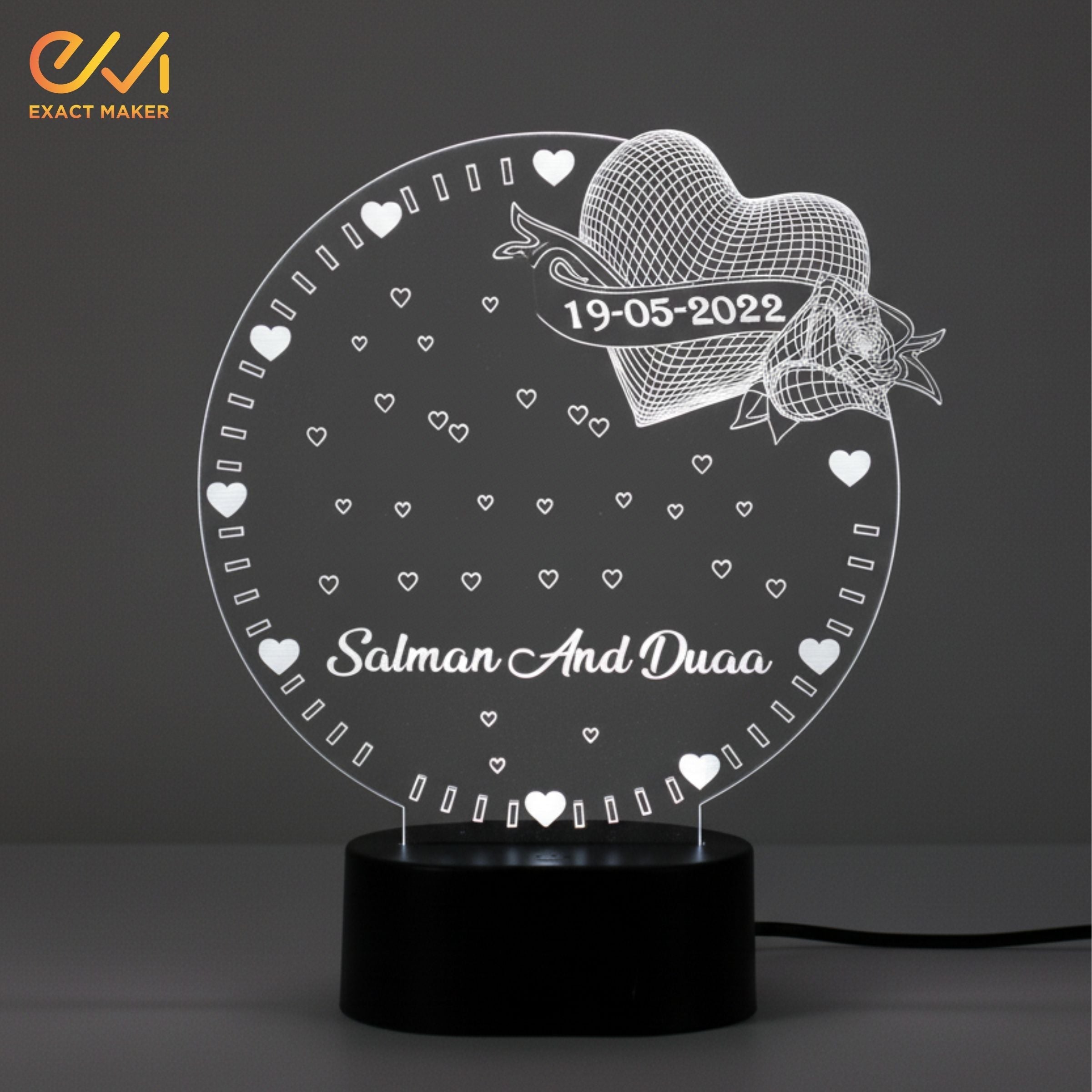Customize Round Shape 3D Illusion Lamp With Heart