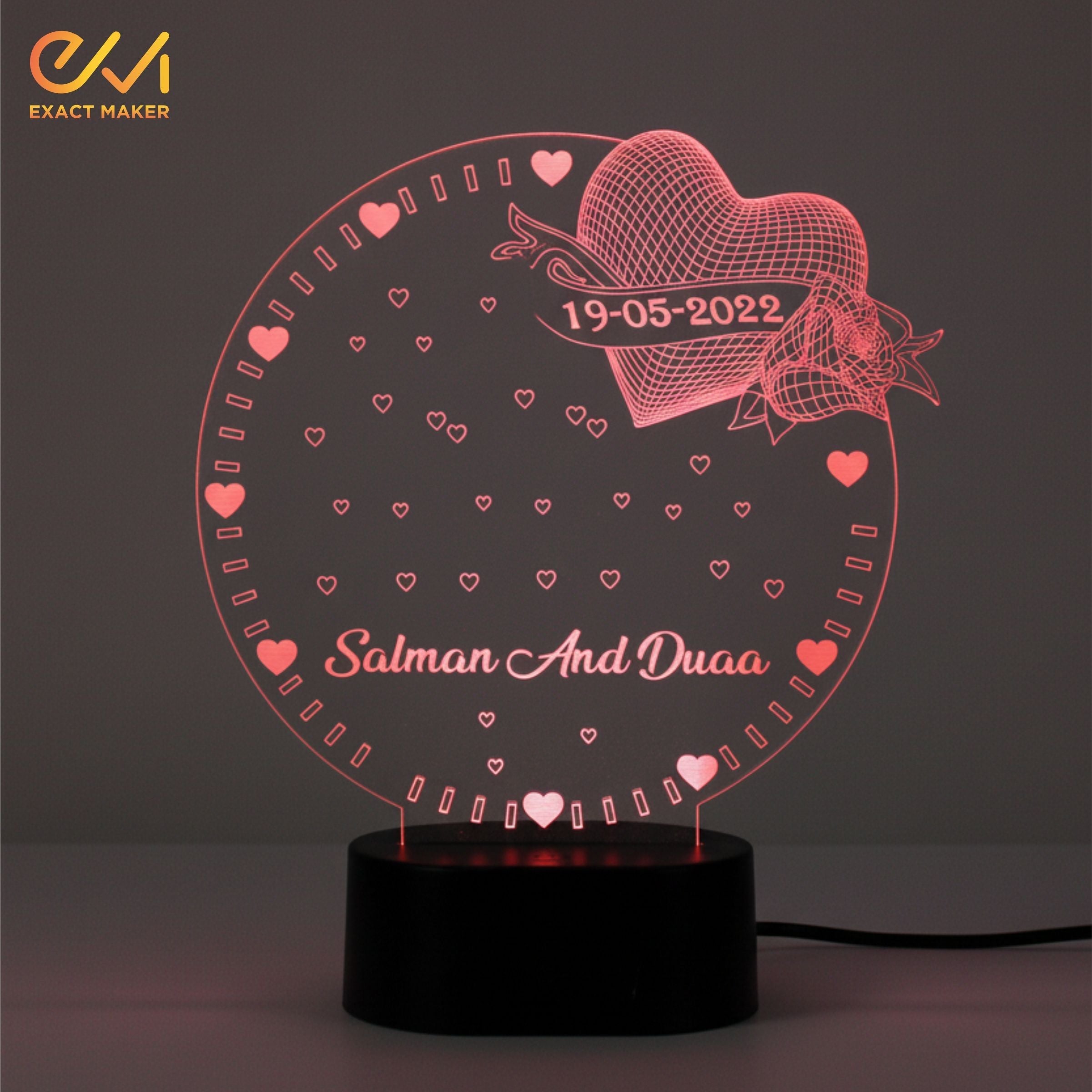 Customize Round Shape 3D Illusion Lamp With Heart